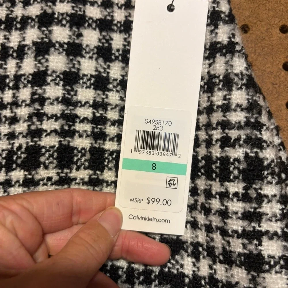 Calvin Klein Mini Skirt 8 Black White Tweed Houndstooth Plaid Preppy Old Money